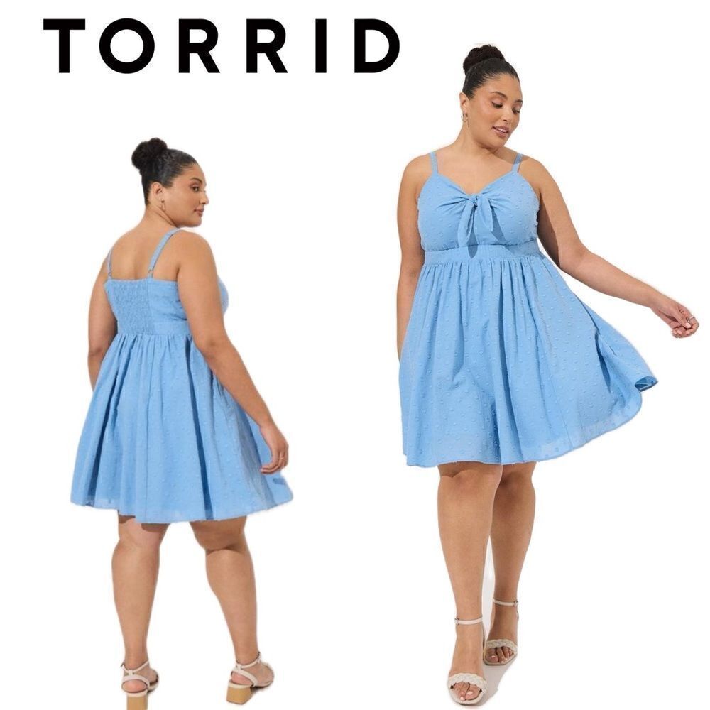 NWT baby blue Mini Embroidered Challis Tie Front Skater Dress size 2 (2x)